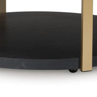 Shyla 3Pc Round Coffee Table Set with Lower Shelf, Black Wood, Brass Metal