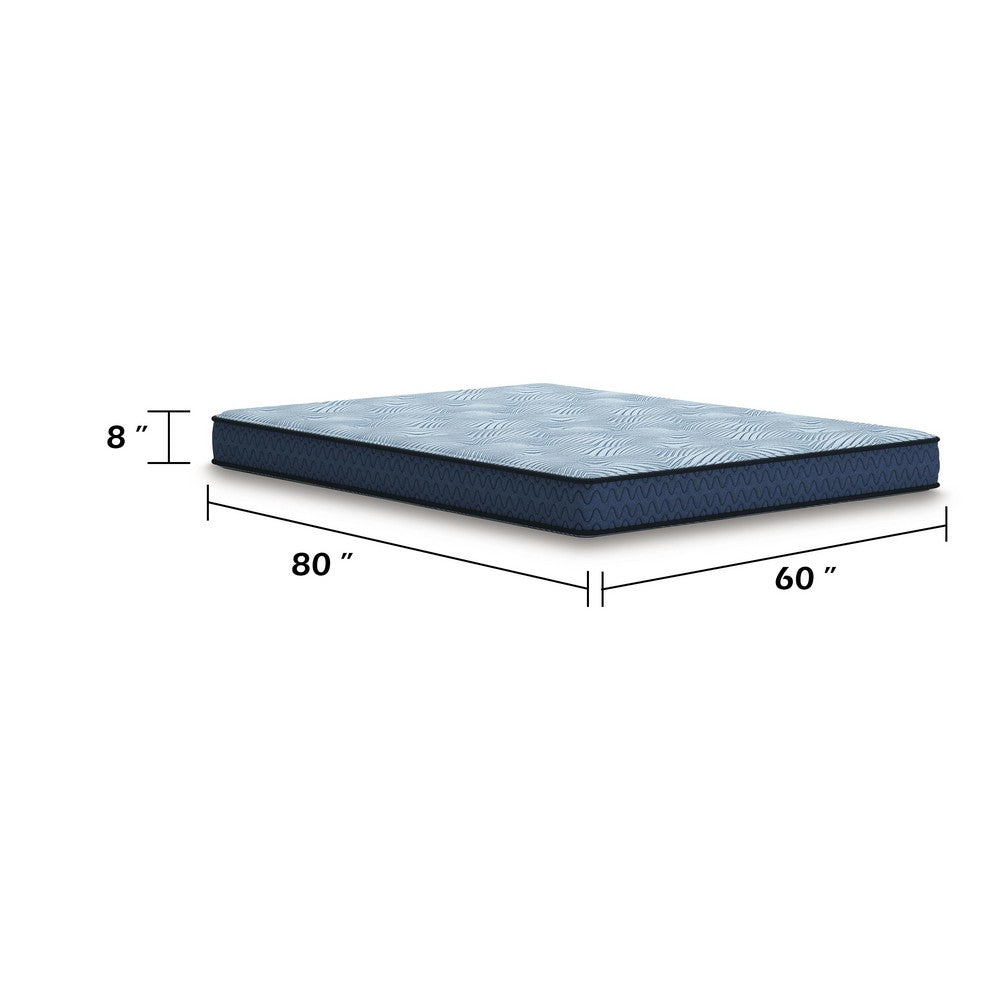 Peko Bonnell Queen Mattress, Cooling Coil Foam Support, Blue Fabric 8 Inch - BM354668