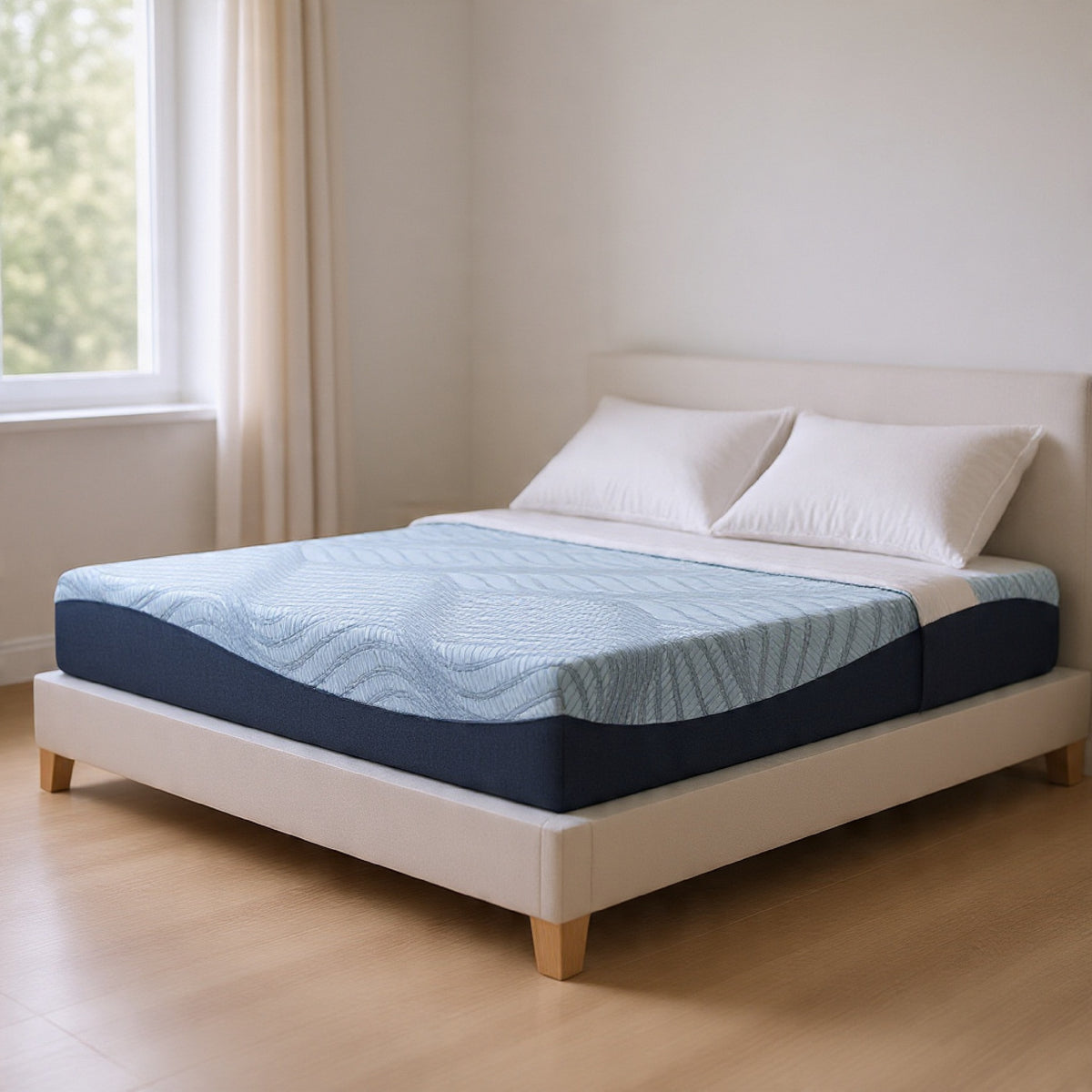 Ammy Memory Foam Full Mattress, Firm Foam Support, Light Blue Fabric 10 Inch