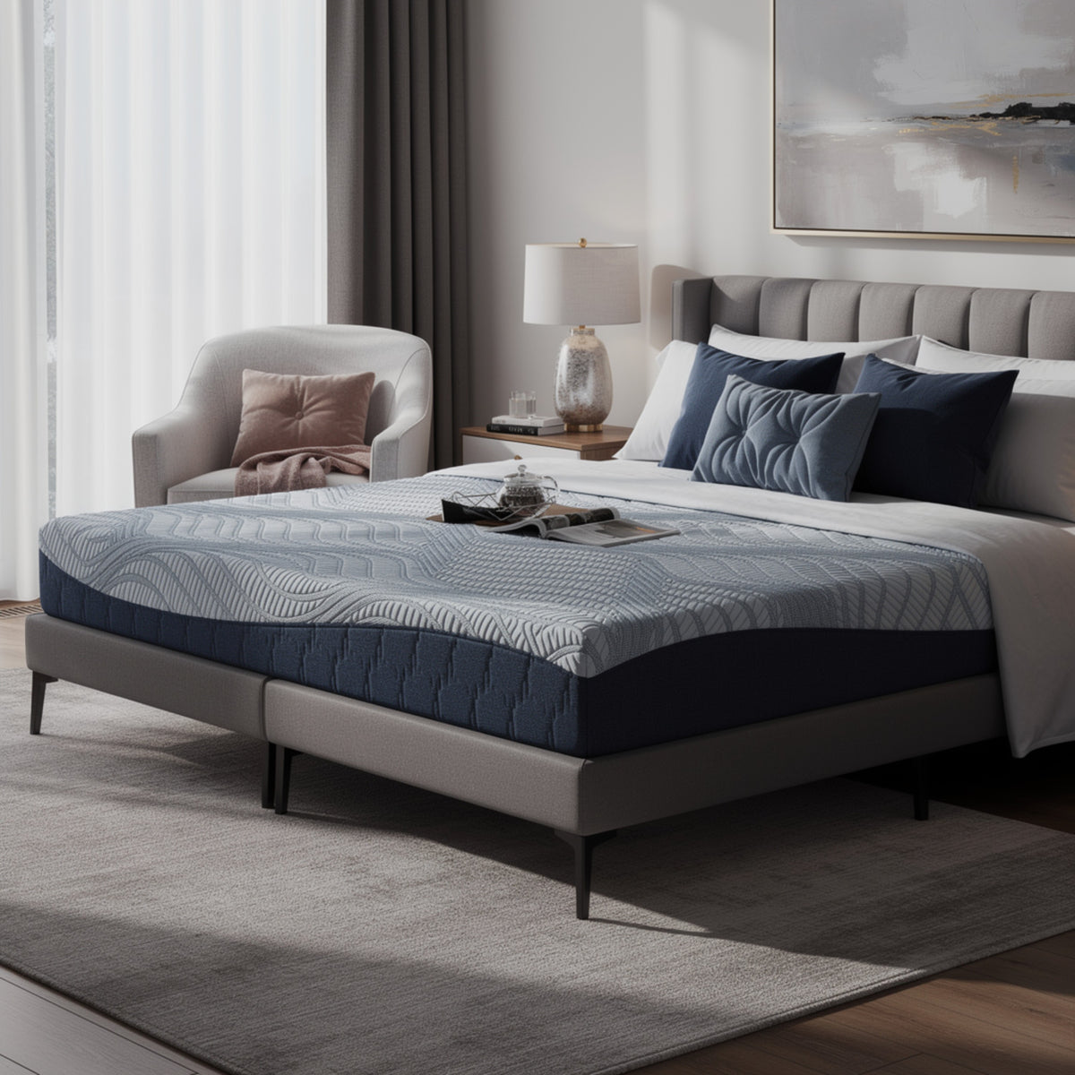 Ammy Memory Foam Full Mattress, Firm Foam Support, Light Blue Fabric 10 Inch