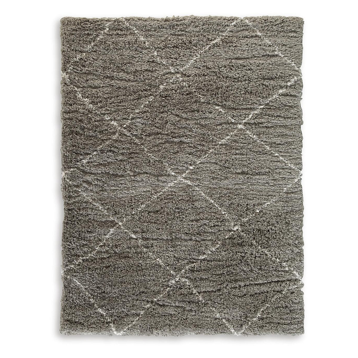 Wreno 8x10 Large Shag Area Rug with Cream Geometric Pattern, Gray PET