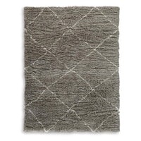 Wreno 8x10 Large Shag Area Rug with Cream Geometric Pattern, Gray PET