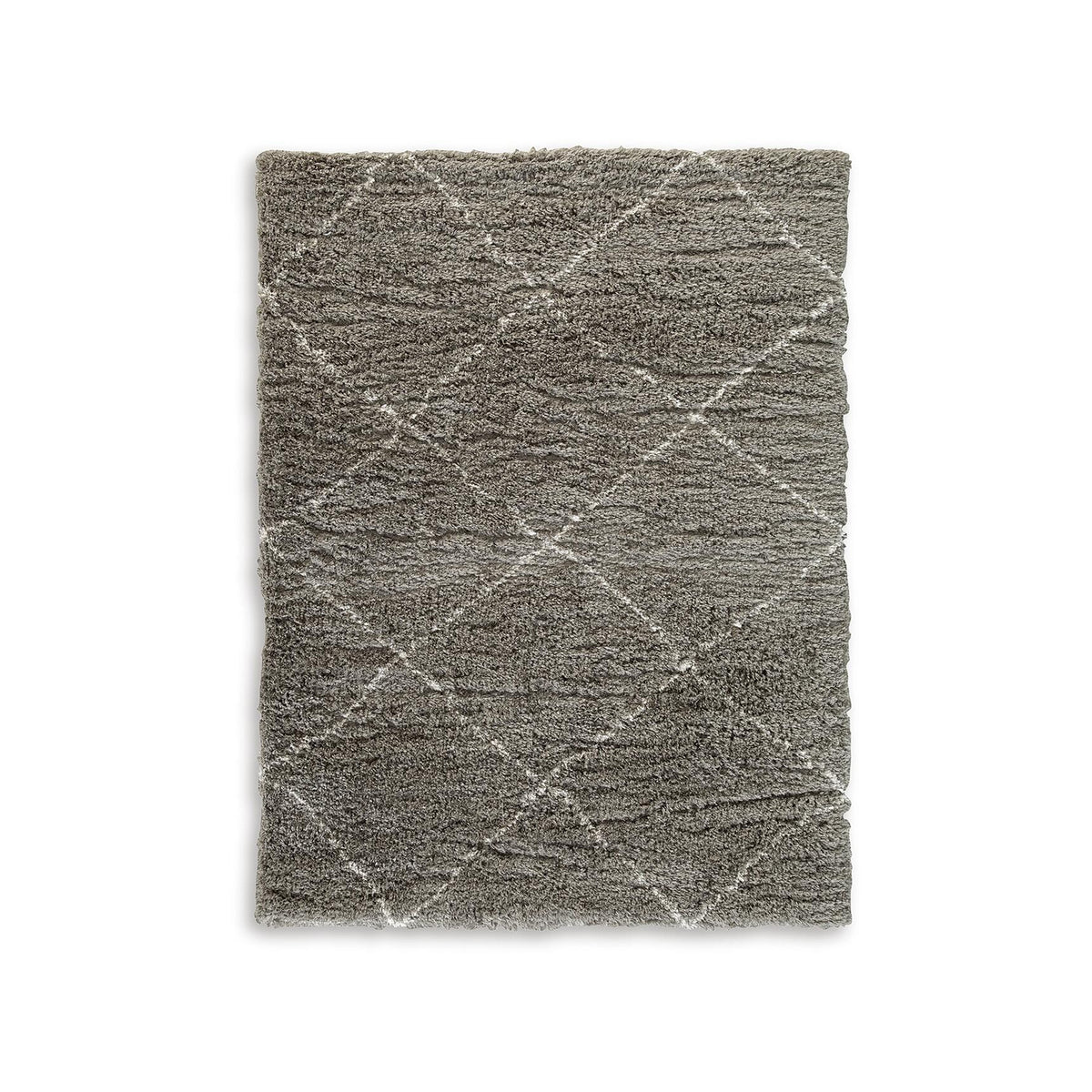 Wreno 8x10 Large Shag Area Rug with Cream Geometric Pattern, Gray PET