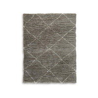 Wreno 8x10 Large Shag Area Rug with Cream Geometric Pattern, Gray PET
