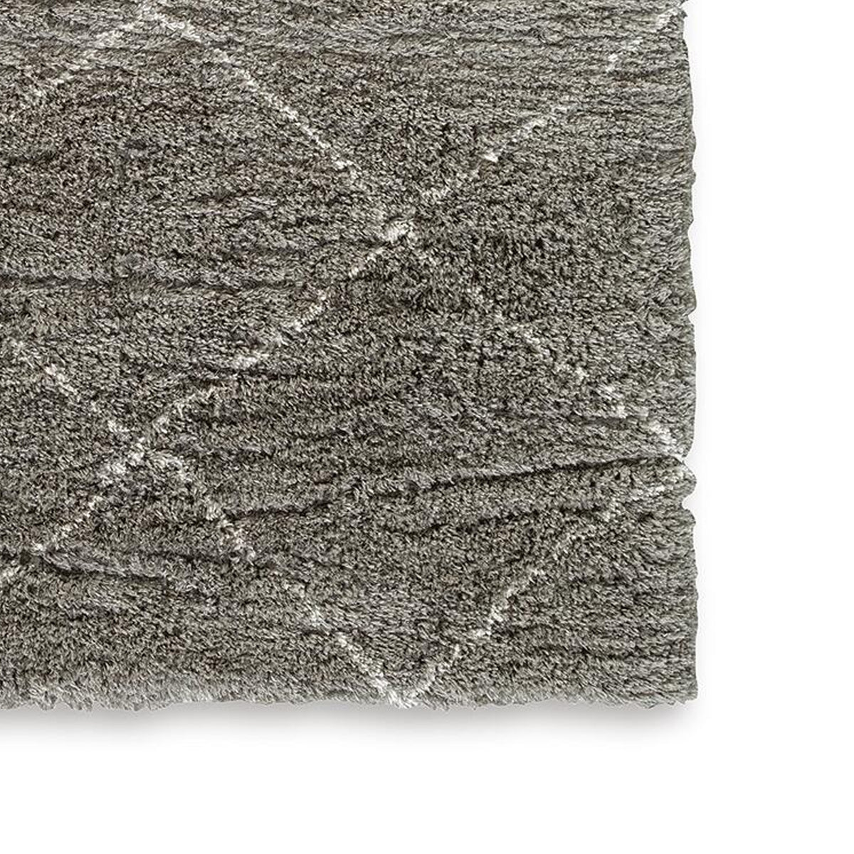 Wreno 8x10 Large Shag Area Rug with Cream Geometric Pattern, Gray PET