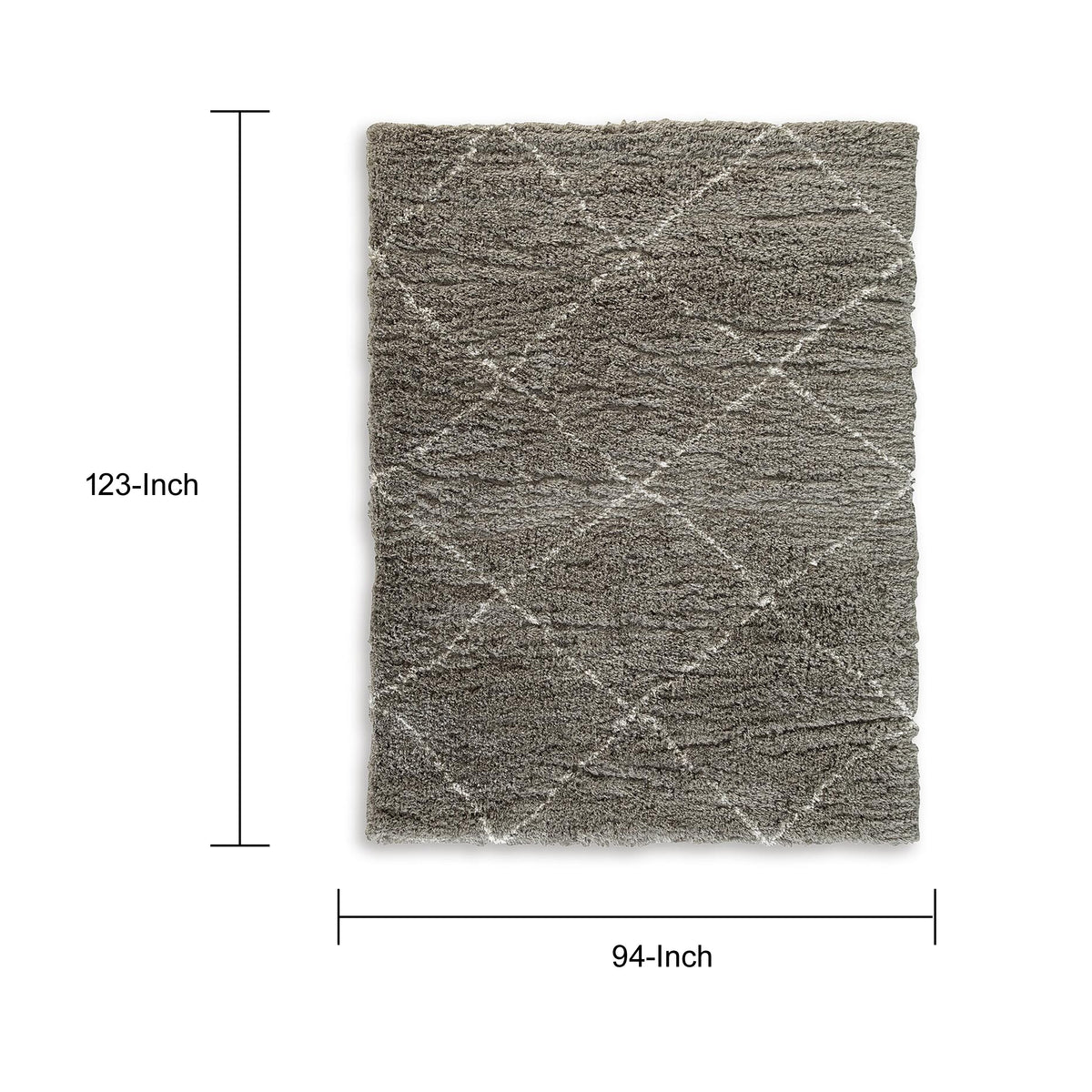 Wreno 8x10 Large Shag Area Rug with Cream Geometric Pattern, Gray PET
