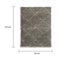 Wreno 8x10 Large Shag Area Rug with Cream Geometric Pattern, Gray PET