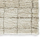 Wreno 8x10 Large Shag Area Rug with Cream Gridwork Pattern, Brown PET