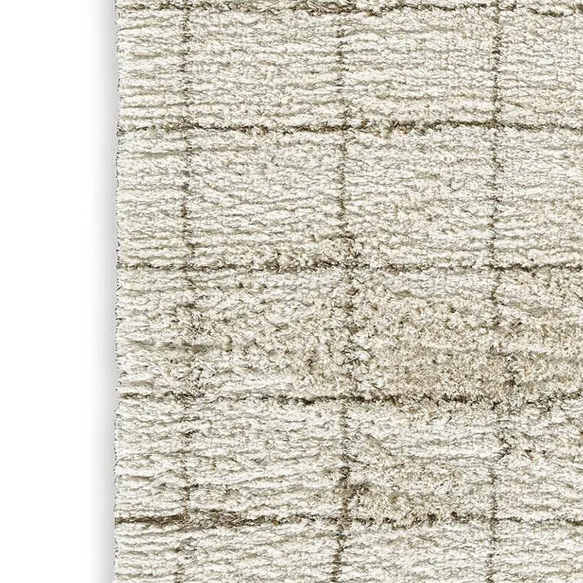 Wreno 8x10 Large Shag Area Rug with Cream Gridwork Pattern, Brown PET