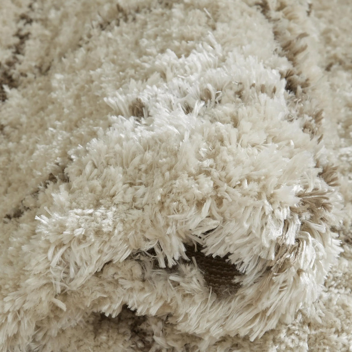 Wreno 8x10 Large Shag Area Rug with Cream Gridwork Pattern, Brown PET