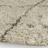 Wreno 8x10 Large Shag Area Rug with Cream Gridwork Pattern, Brown PET