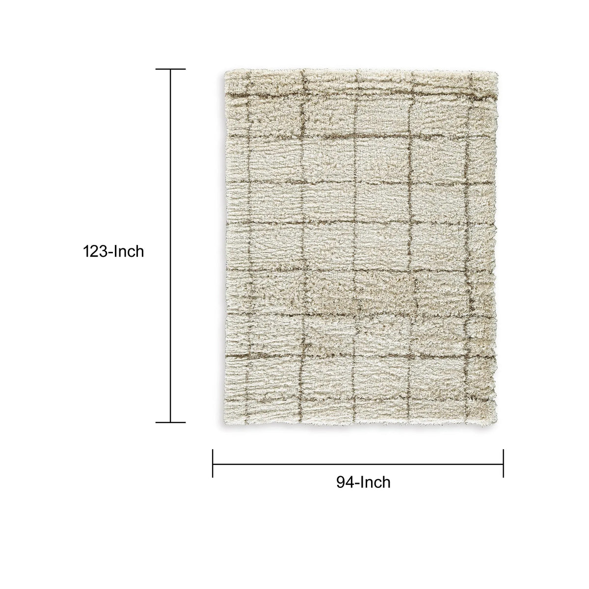 Wreno 8x10 Large Shag Area Rug with Cream Gridwork Pattern, Brown PET