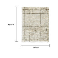 Wreno 8x10 Large Shag Area Rug with Cream Gridwork Pattern, Brown PET
