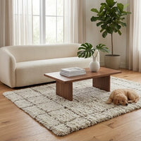 Wreno 8x10 Large Shag Area Rug with Cream Gridwork Pattern, Brown PET