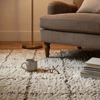 Wreno 8x10 Large Shag Area Rug with Cream Gridwork Pattern, Brown PET