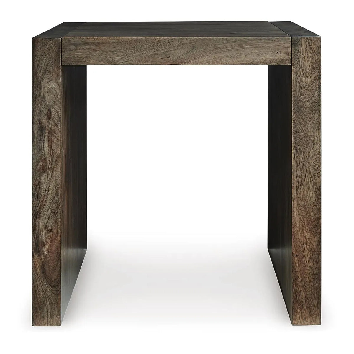 Dreg Side End Table with Chevron Design Panel, Rustic Brown Wood 24 Inch