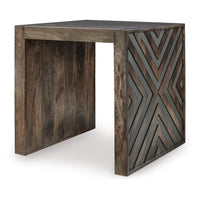 Dreg Side End Table with Chevron Design Panel, Rustic Brown Wood 24 Inch