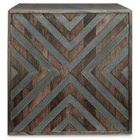 Dreg Side End Table with Chevron Design Panel, Rustic Brown Wood 24 Inch