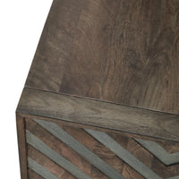 Dreg Side End Table with Chevron Design Panel, Rustic Brown Wood 24 Inch