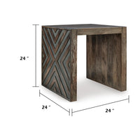 Dreg Side End Table with Chevron Design Panel, Rustic Brown Wood 24 Inch