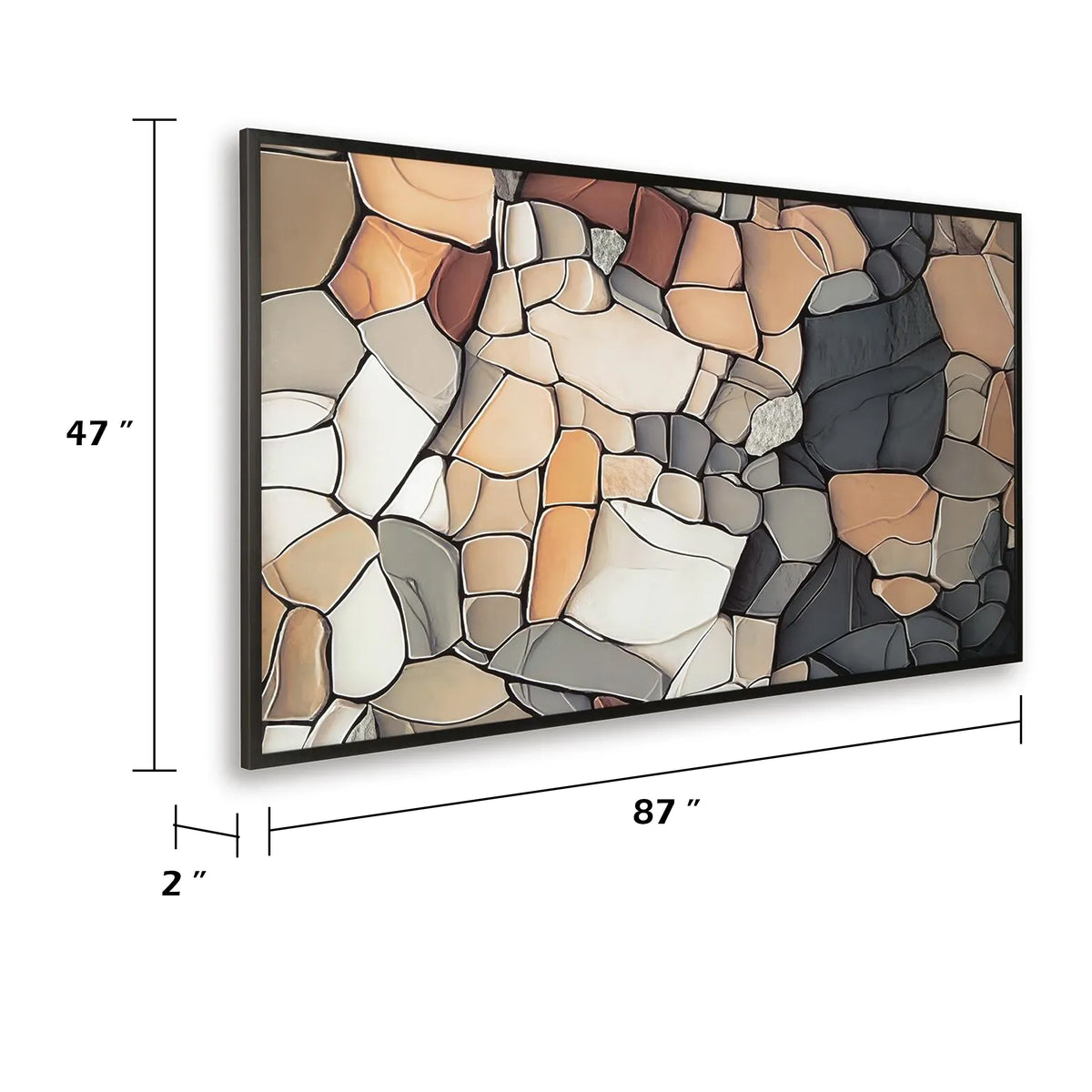 Patty Rectangular Wall Art, Mosaic Stone Pattern, Gray, Taupe 47x87