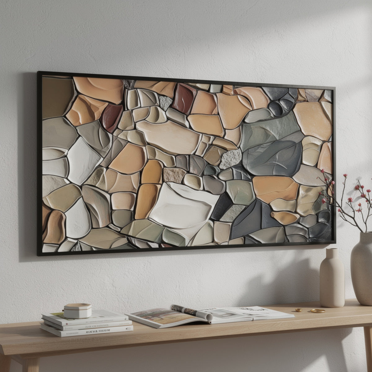 Patty Rectangular Wall Art, Mosaic Stone Pattern, Gray, Taupe 47x87