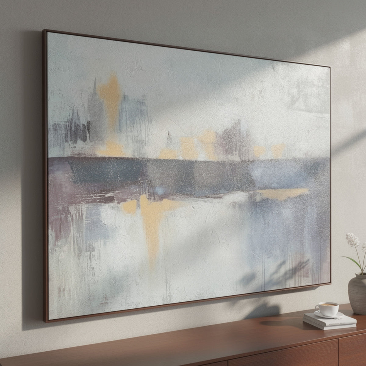 Gatty Wall Art with Abstract Horizon Design, Blue-Gray Canvas 48x72