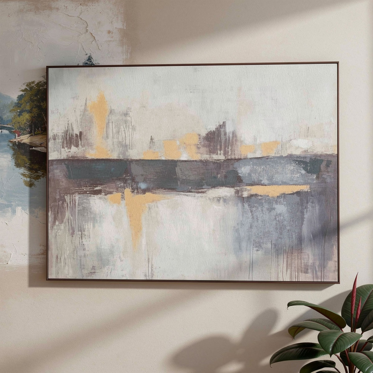 Gatty Wall Art with Abstract Horizon Design, Blue-Gray Canvas 48x72