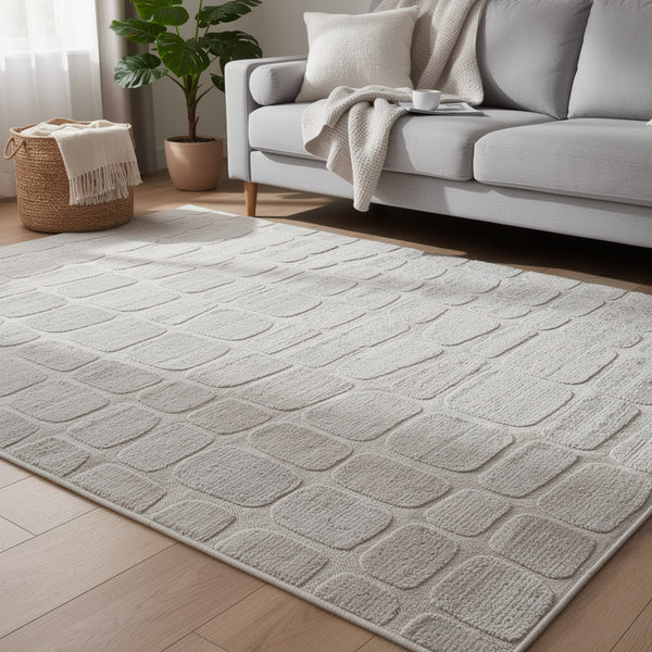 Malvin 8x10 Large Washable Area Rug, Geometric Motifs, Sandstone Beige