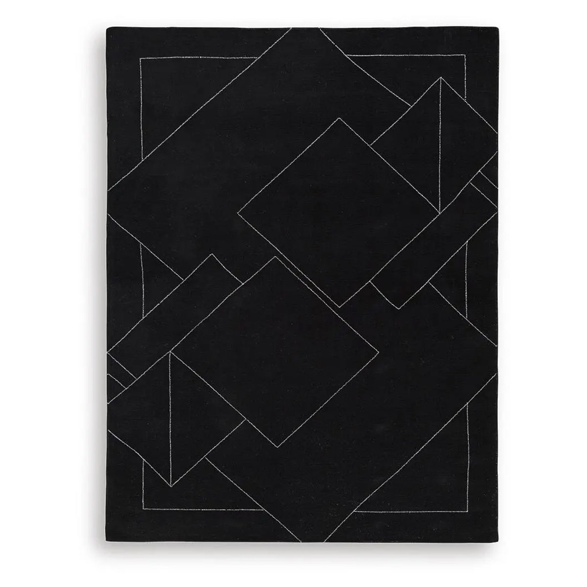 Maro Large Area Rug, Geometric Design, Low Pile, Black and White Wool 8x10