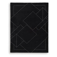 Maro Large Area Rug, Geometric Design, Low Pile, Black and White Wool 8x10