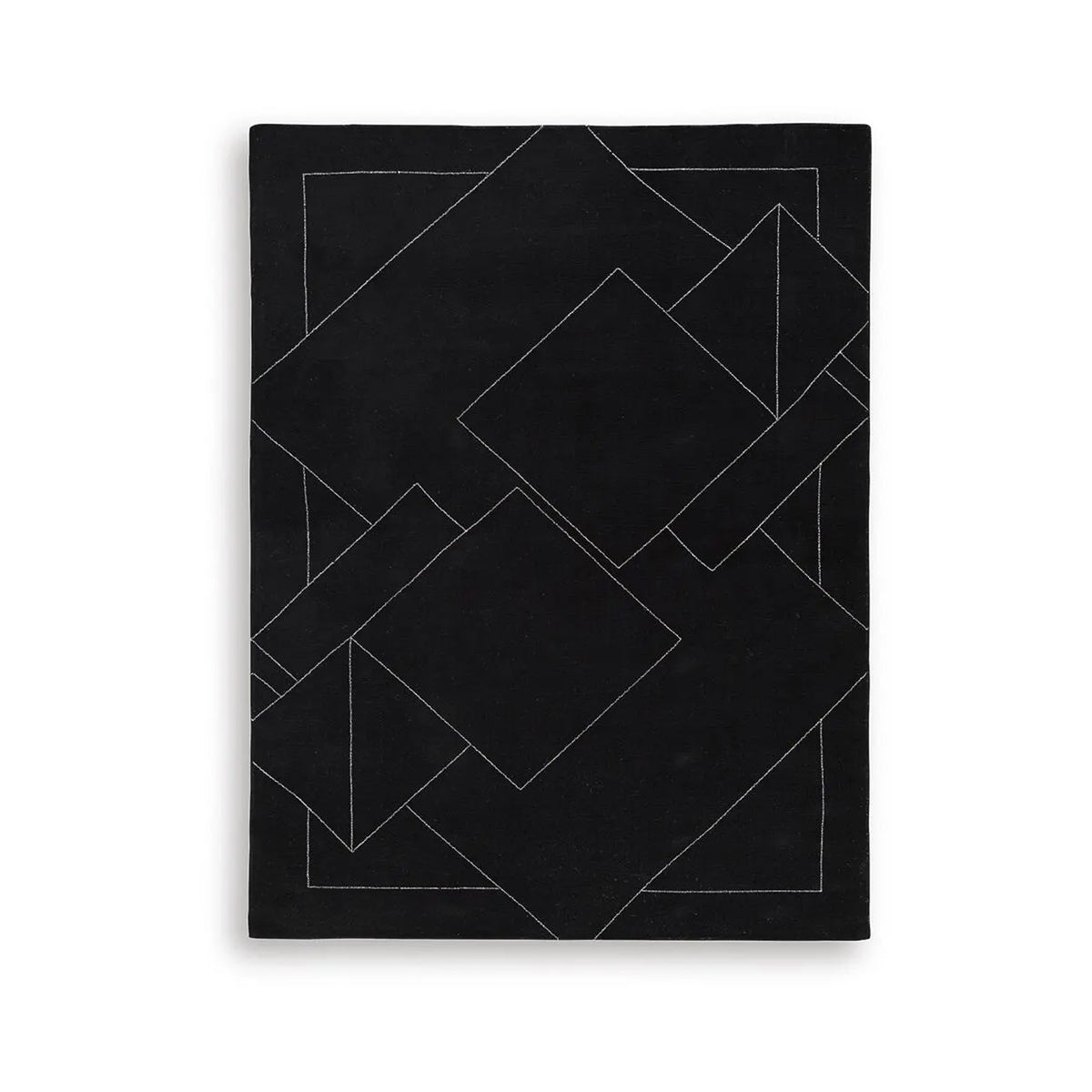 Maro Large Area Rug, Geometric Design, Low Pile, Black and White Wool 8x10
