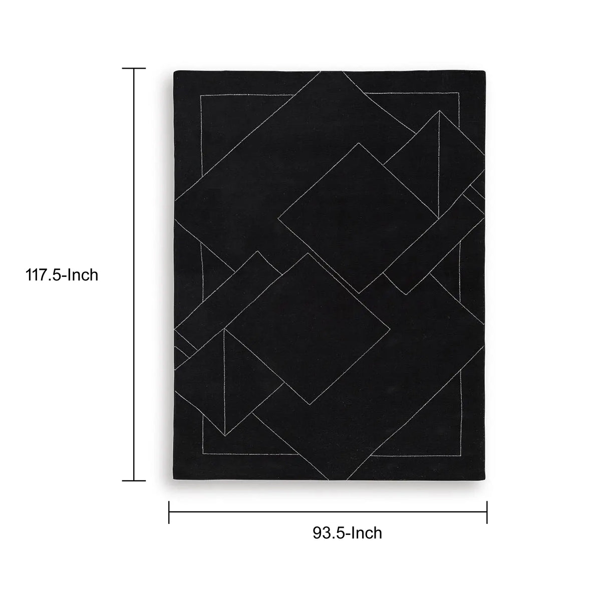 Maro Large Area Rug, Geometric Design, Low Pile, Black and White Wool 8x10