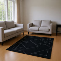 Maro Large Area Rug, Geometric Design, Low Pile, Black and White Wool 8x10