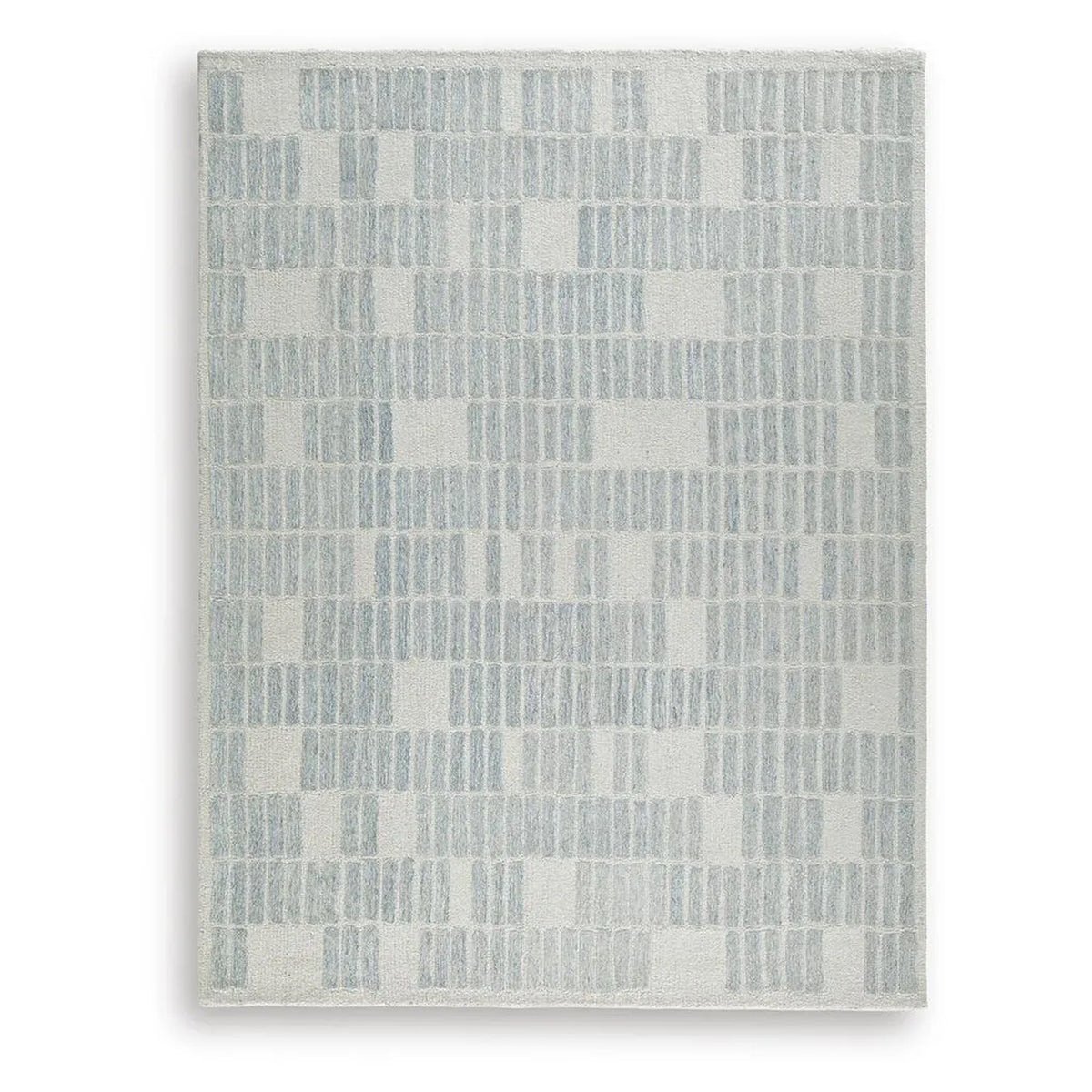 Dyni Large Area Rug, Geometric, Coastal Blue and Ivory Wool Polyester 8x10