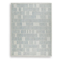 Dyni Large Area Rug, Geometric, Coastal Blue and Ivory Wool Polyester 8x10