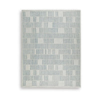 Dyni Large Area Rug, Geometric, Coastal Blue and Ivory Wool Polyester 8x10