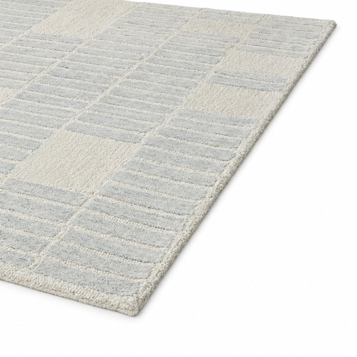 Dyni Large Area Rug, Geometric, Coastal Blue and Ivory Wool Polyester 8x10