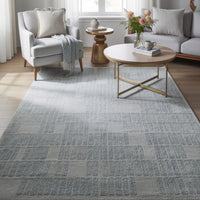 Dyni Large Area Rug, Geometric, Coastal Blue and Ivory Wool Polyester 8x10