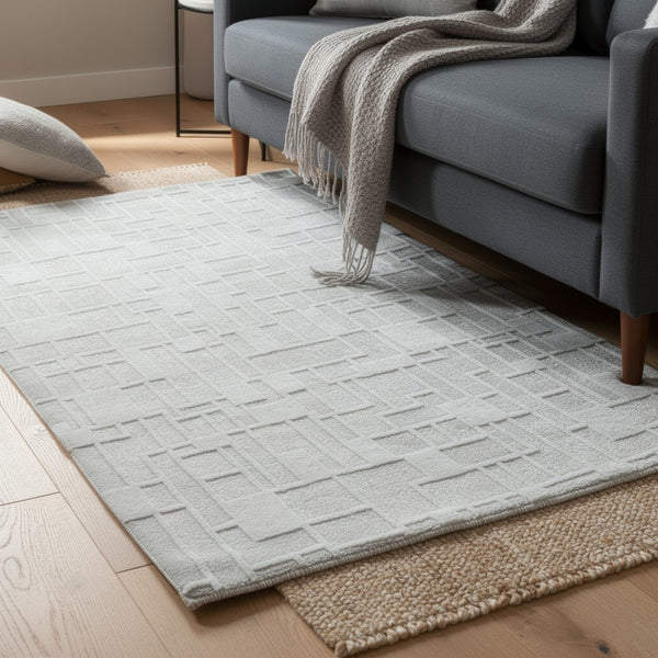Risa Large Area Rug, Geometric Motifs, Ivory Wool Cotton Blend 8x10