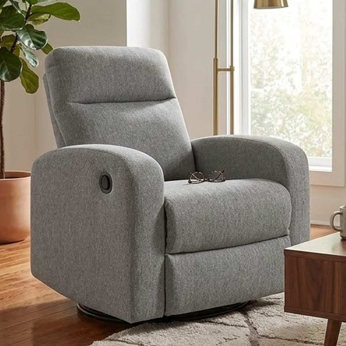 Lete Manual Rocker Recliner Chair, Foam Fill Gray Polyester, Corner Blocked