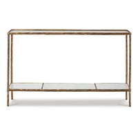 Dalie Sofa Console Table, Glass Top, Marble Shelf, Antique Brass 52 Inch