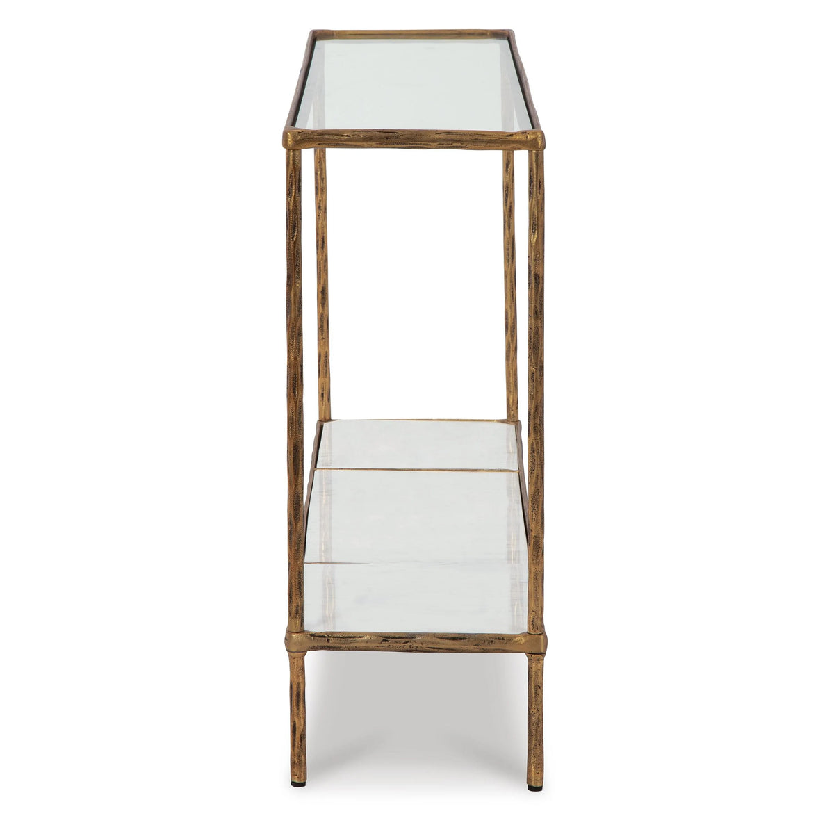 Dalie Sofa Console Table, Glass Top, Marble Shelf, Antique Brass 52 Inch