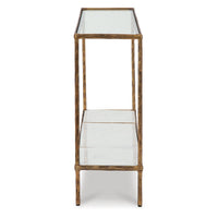 Dalie Sofa Console Table, Glass Top, Marble Shelf, Antique Brass 52 Inch