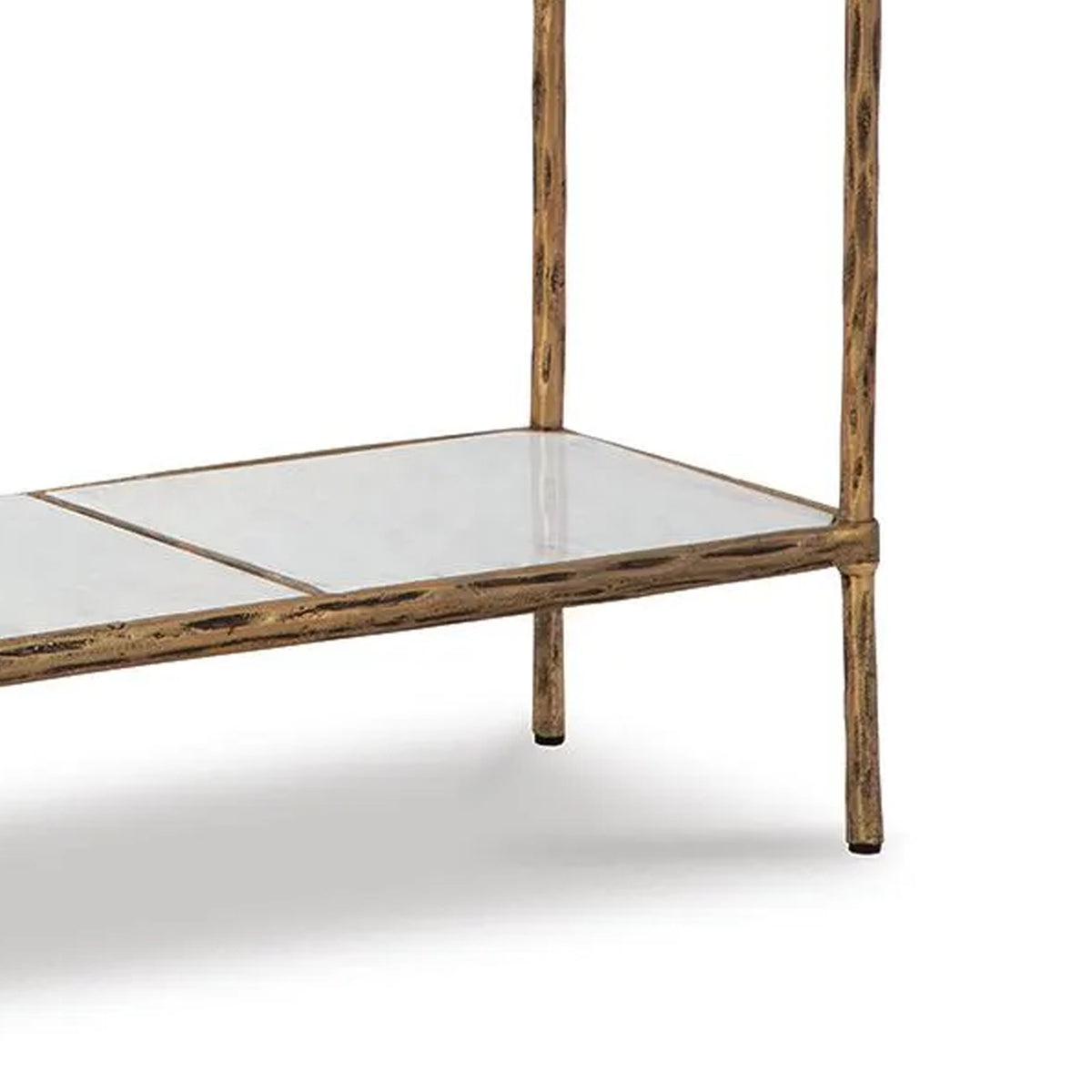 Dalie Sofa Console Table, Glass Top, Marble Shelf, Antique Brass 52 Inch