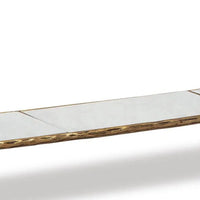 Dalie Sofa Console Table, Glass Top, Marble Shelf, Antique Brass 52 Inch
