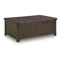 Kemu Storage Coffee Table, 2 Hinged Lift Top, Dark Brown Wood 46 Inch