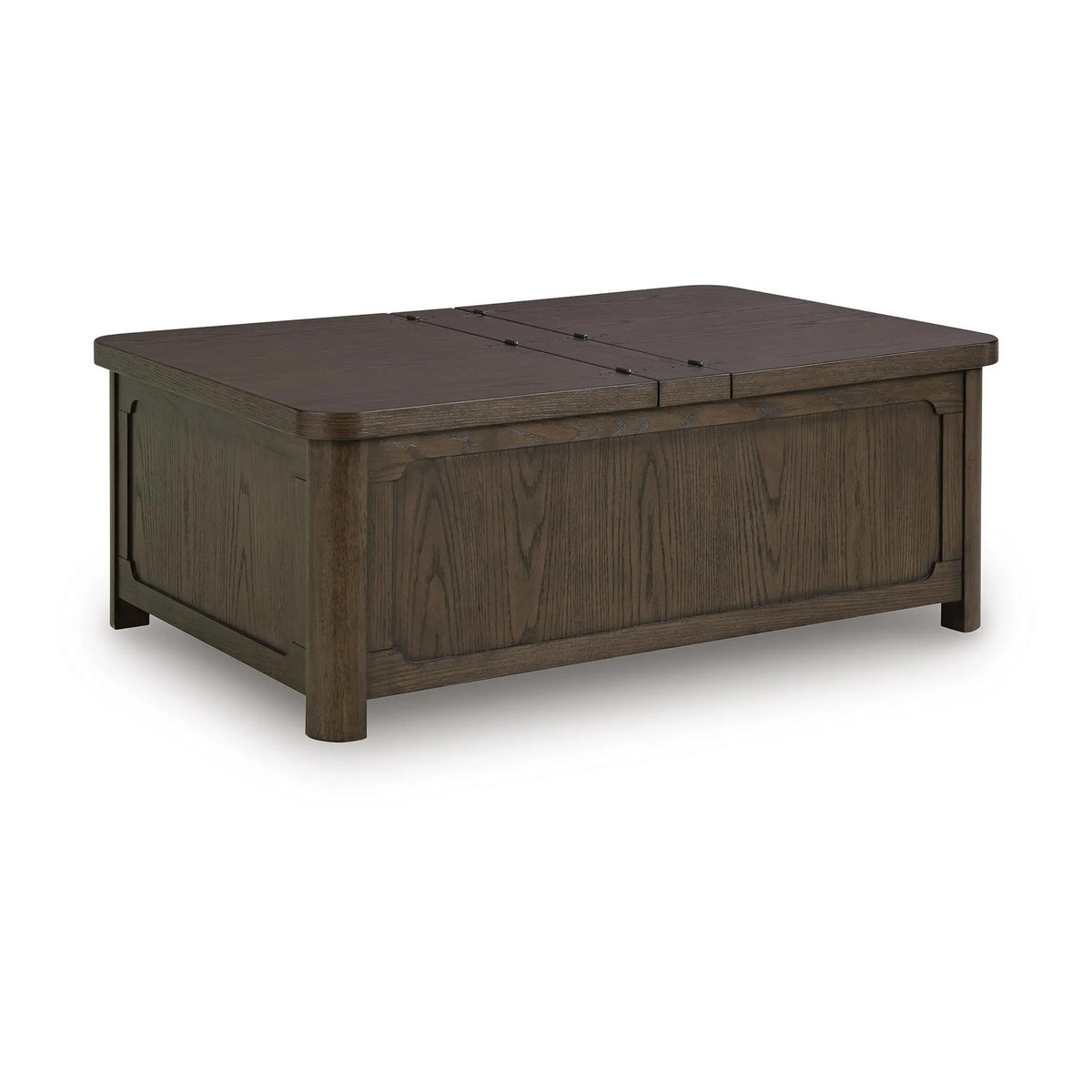 Kemu Storage Coffee Table, 2 Hinged Lift Top, Dark Brown Wood 46 Inch
