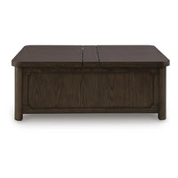 Kemu Storage Coffee Table, 2 Hinged Lift Top, Dark Brown Wood 46 Inch