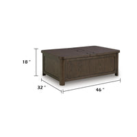 Kemu Storage Coffee Table, 2 Hinged Lift Top, Dark Brown Wood 46 Inch